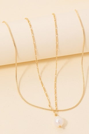 Pearl Pendant Layered Chain Necklace