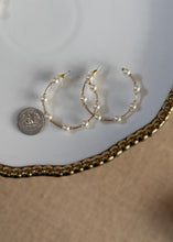 Load image into Gallery viewer, Gold and Pearl Hoop Earrings
