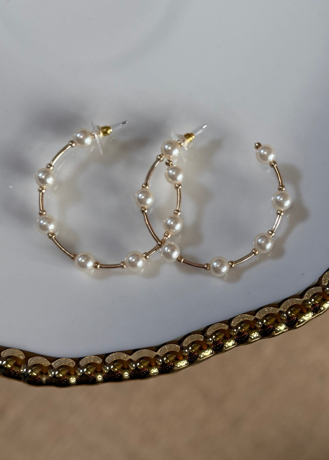Gold and Pearl Hoop Earrings