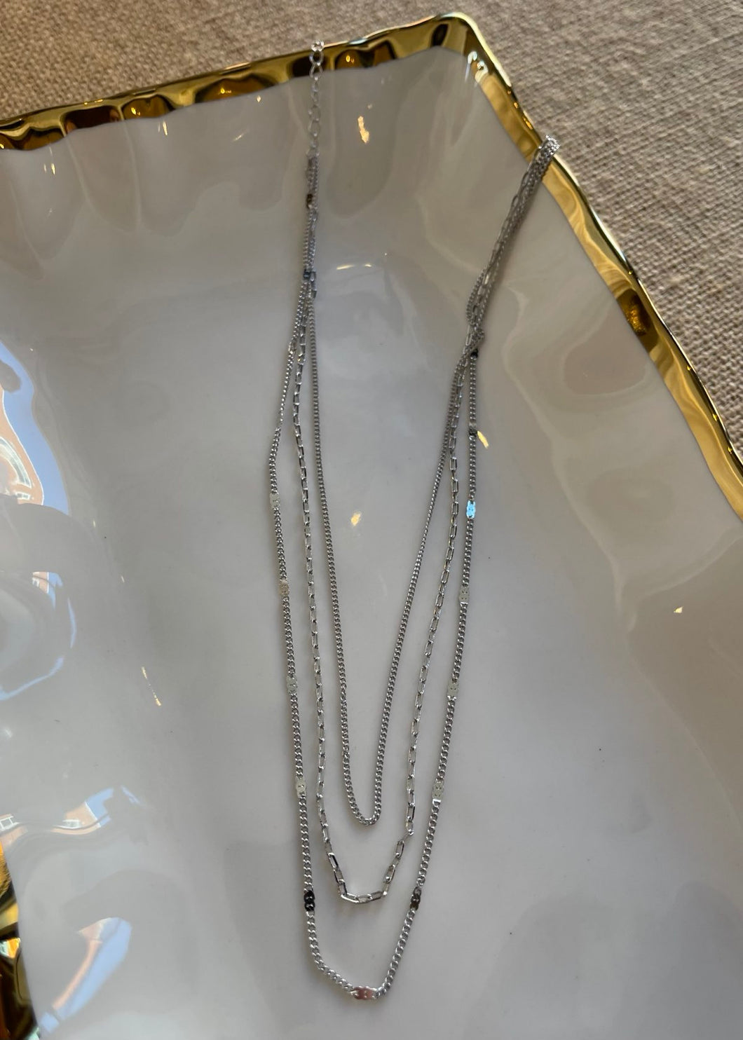 Brass Metal Rhodium Layered Necklace