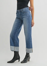 Load image into Gallery viewer, Just Black Denim Scissor Cut Cuffed Wide Leg Jean

