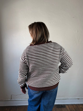 Extended Size Cocoa Stripe Boatneck Sweater