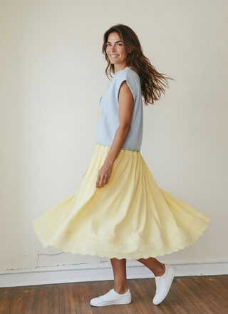Butter Yellow Eyelet Midi Skirt