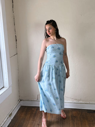 Strapless Ruched Waist Midi Dress