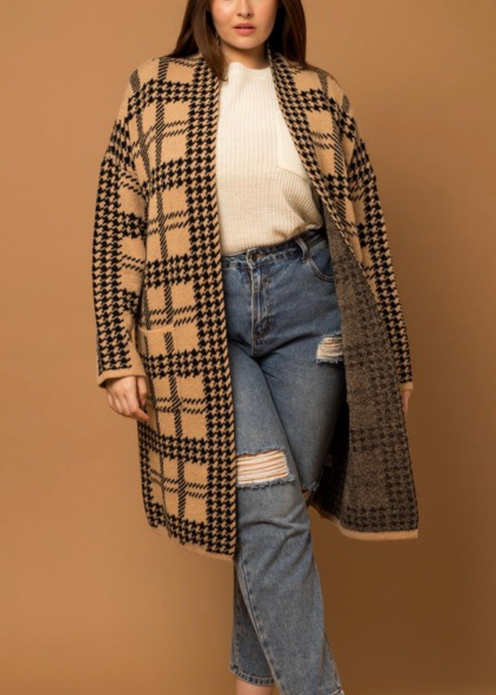 Extended Houndstooth Cardigan
