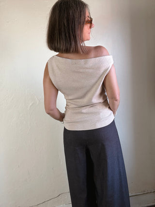 After Hours Asymmetric Neck Sweater Top | Light Taupe