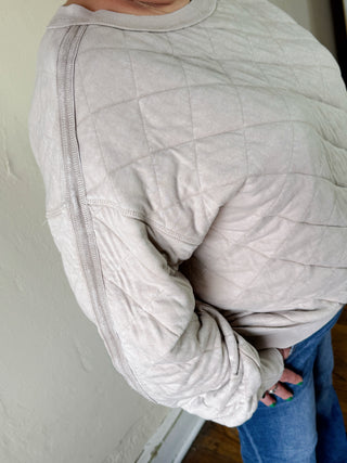 Quilted Off Shoulder Pullover | Beige Taupe