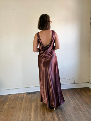 Midnight Cowl Back Satin Maxi Dress | Bronze