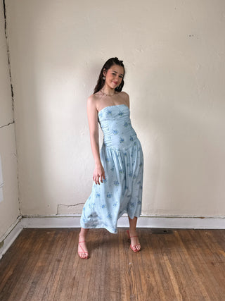 Strapless Ruched Waist Midi Dress