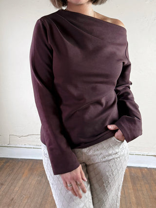 Contour Drape Asymmetrical Knit Top | Maroon