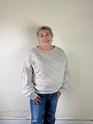 Quilted Off Shoulder Pullover | Beige Taupe