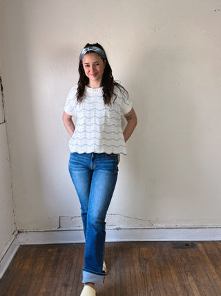 High Rise Bootcut Jeans with Distressed Details