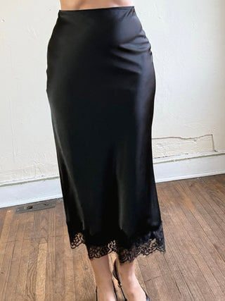 After Dark Satin Midi Skirt | Black