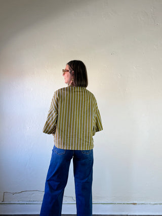 Dijon Striped Tie Collar Blouse