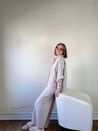 Pinstripe Button Up Pajama Set | Pink/Black