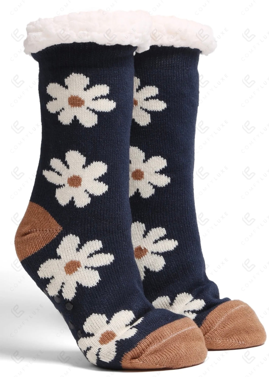 Daisy & Mixed Pattern Sherpa Socks
