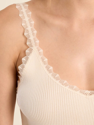 Lace Trim Ribbed Tank | Off White