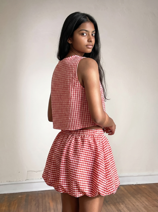 Red Gingham Button Front Tank