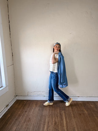 High Rise Bootcut Jeans with Distressed Details