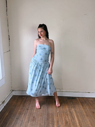 Strapless Ruched Waist Midi Dress