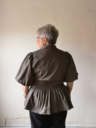 Extended Size Smocked Waist Zip Front Top