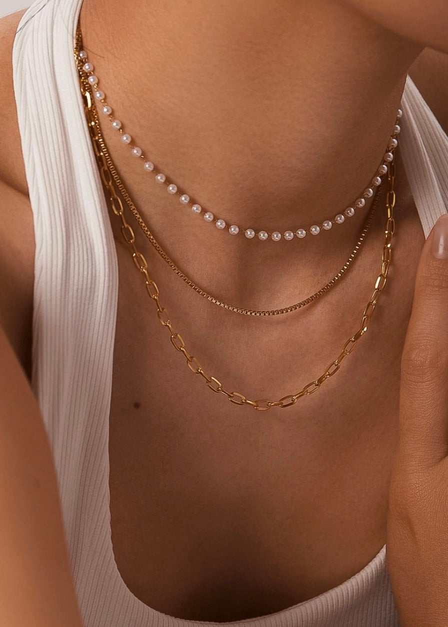 18K Stacked Pearl Chain Necklace | Cadeaux