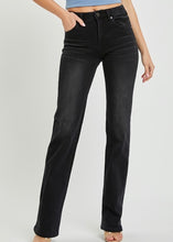 Load image into Gallery viewer, Extended Risen Black Mid Rise Straight Leg Jeans
