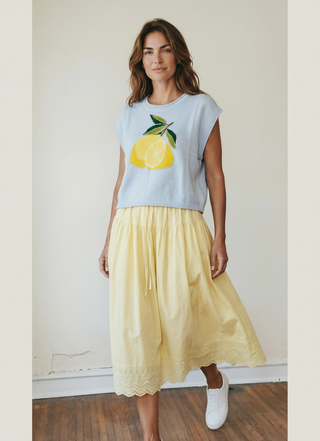Butter Yellow Eyelet Midi Skirt