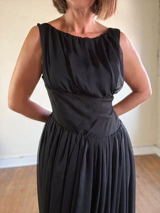 Midnight Draped Bubble Hem Midi Dress