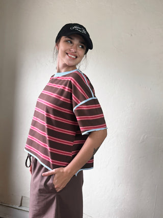 Soft Washed Striped Boxy Top | Mint Chocolate