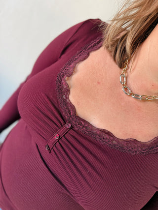 Extended Size After Dark Lace Trim Knit Top