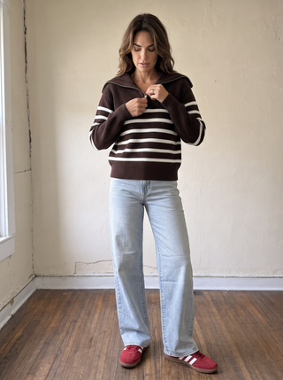 First Mate Quarter Zip | Brown/Cream