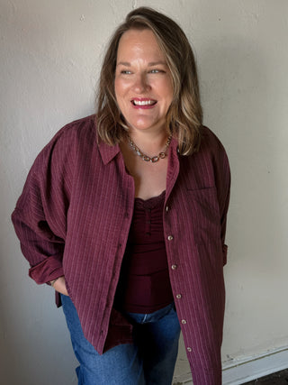 Vintage Stripe Button Down Shirt | Wine