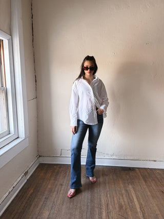 High Rise Bootcut Jeans with Distressed Details