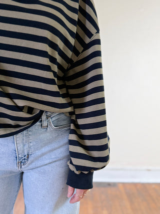 Striped French Terry Top | Olive/Navy