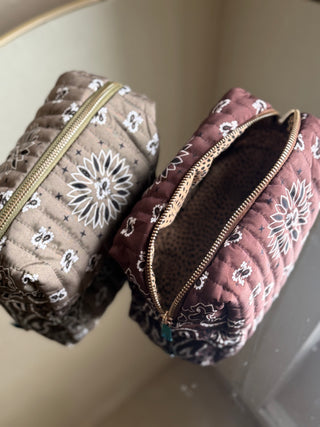 ELLISON+YOUNG moss olive quilted paisley bandana boxy cosmetic case