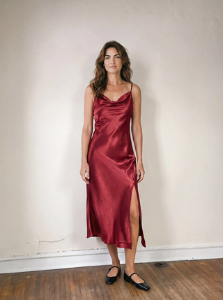 The Wardrobe Hero Satin Slip Dress | Dark Red