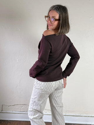 Contour Drape Asymmetrical Knit Top | Maroon