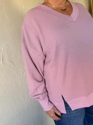 Oversized Waffle Knit Top | Dusty Pink