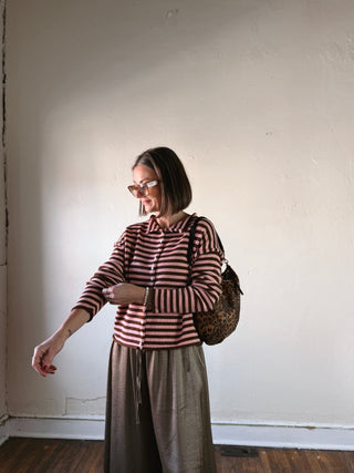 Elina Striped Collar Knit Top | Brown/Blush
