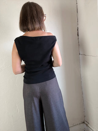 After Hours Asymmetric Neck Sweater Top | Black