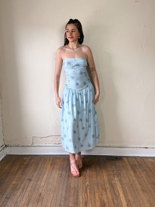 Strapless Ruched Waist Midi Dress