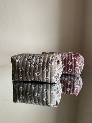 Ellison+Young quilted paisley bandana boxy cosmetic case in moss olive