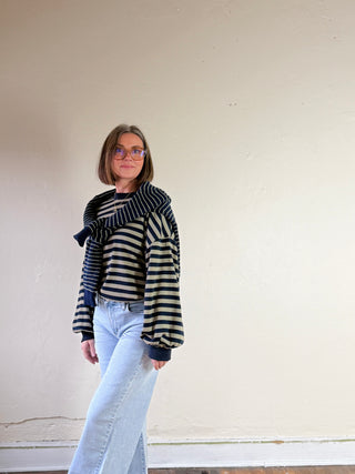 Striped French Terry Top | Olive/Navy