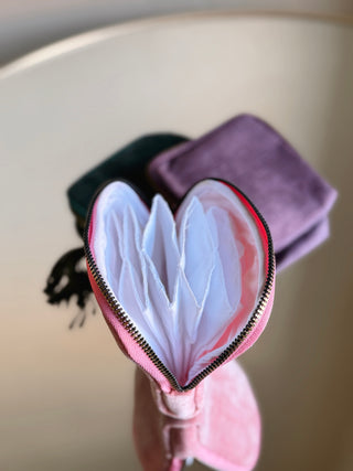 Dusty teal velvet tassel jewelry travel pouch with elegant tassel detail, ideal for storing jewelry on the go.