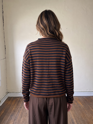 Elina Striped Collar Knit Top | Brown/Navy