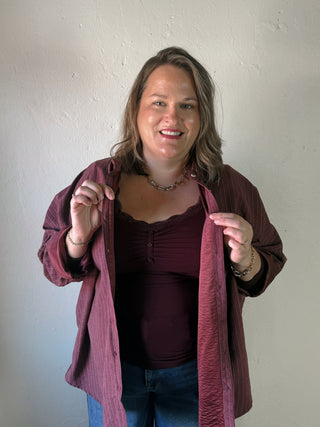 Vintage Stripe Button Down Shirt | Wine