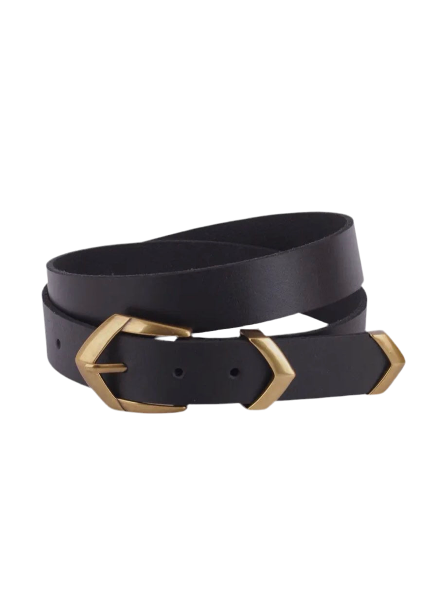 Boho Triangular Buckle Leather Belt | Black