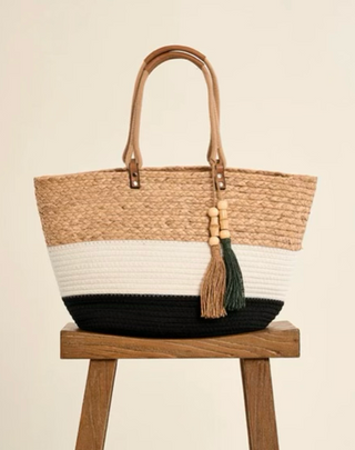 Colorblock Woven Tote Bag