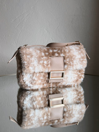 Urban Expressions Beverly faux fur shoulder bag in a soft, plush design with a structured silhouette